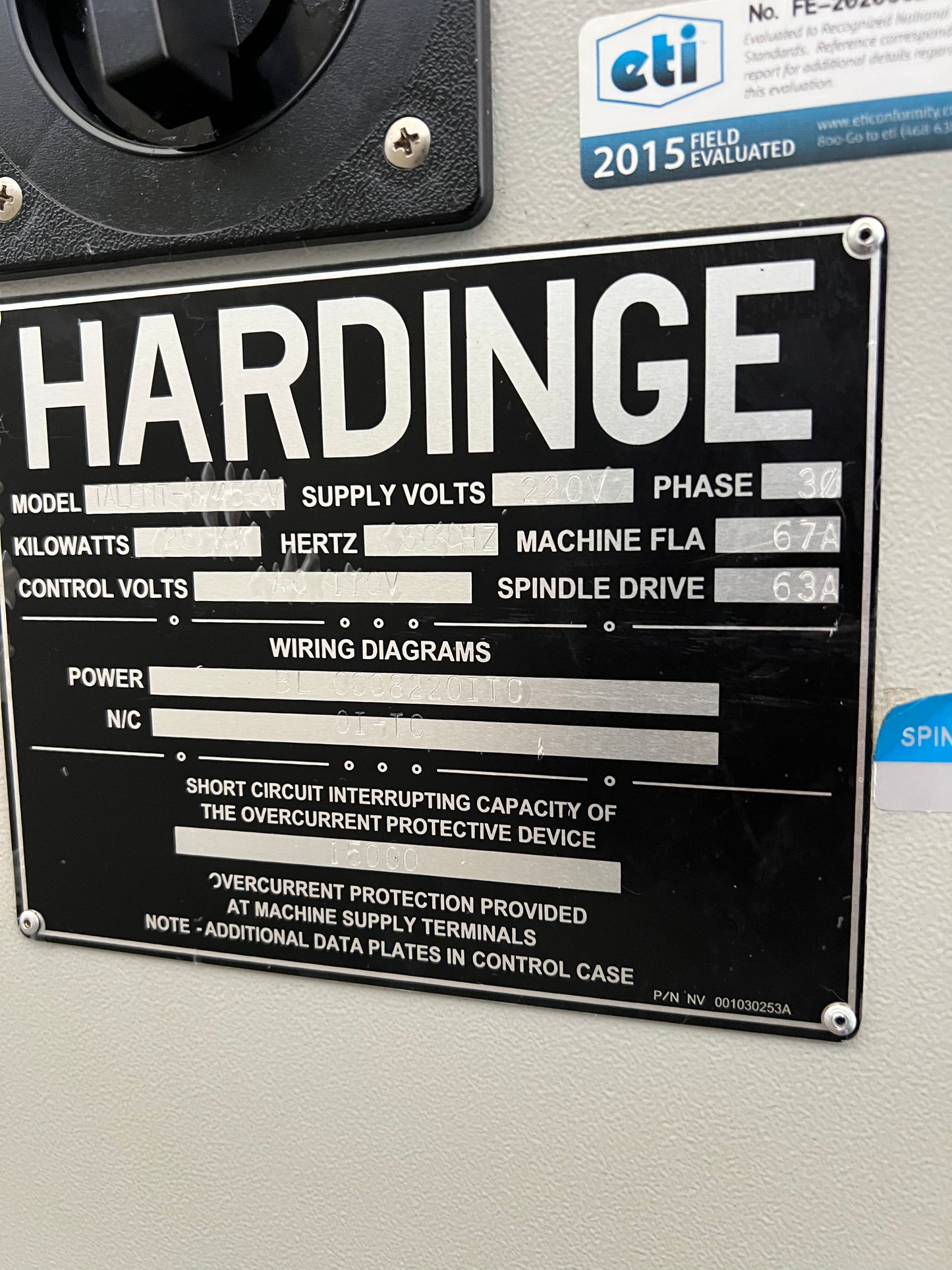HARDINGE CNC LATHE TALENT 6/45SV WITH BAR FEED AND FANUC CONTROL