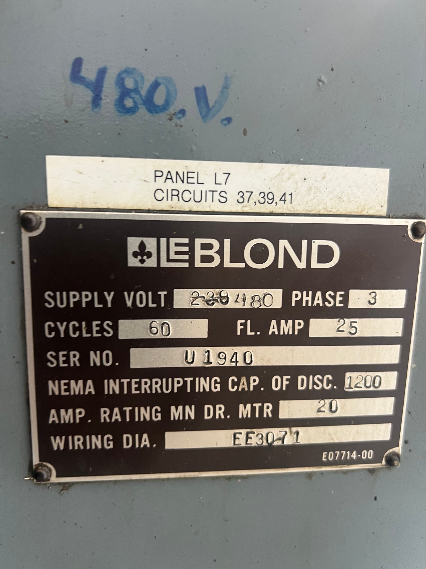 LEBLOND MANUAL MILL SERIAL NUMBER U1940