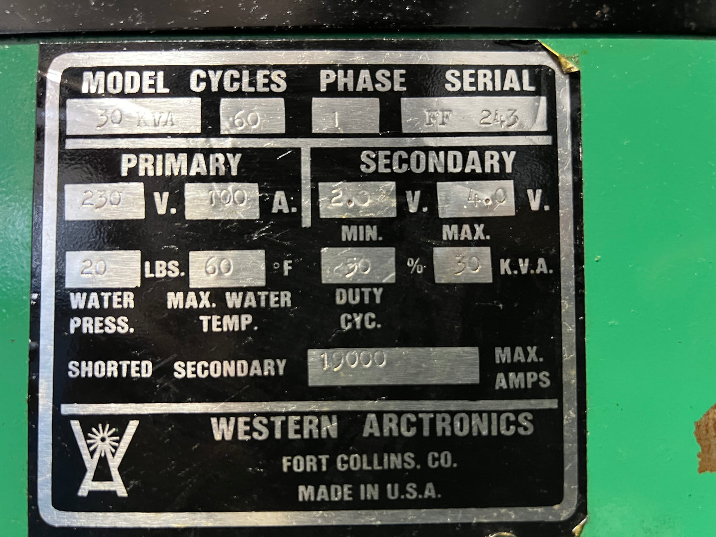 WESTERN ARCTRONICS ROCKER ARM SPOT WELDER MODEL 30 - SERIES 165