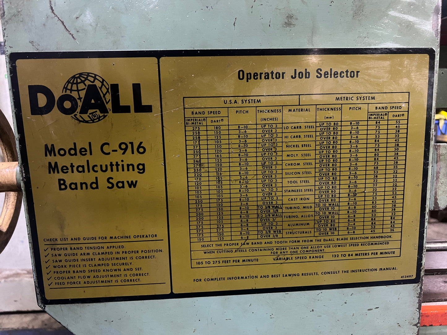 DoALL C-916 HORIZONTAL METAL-CUTTING BAND SAW