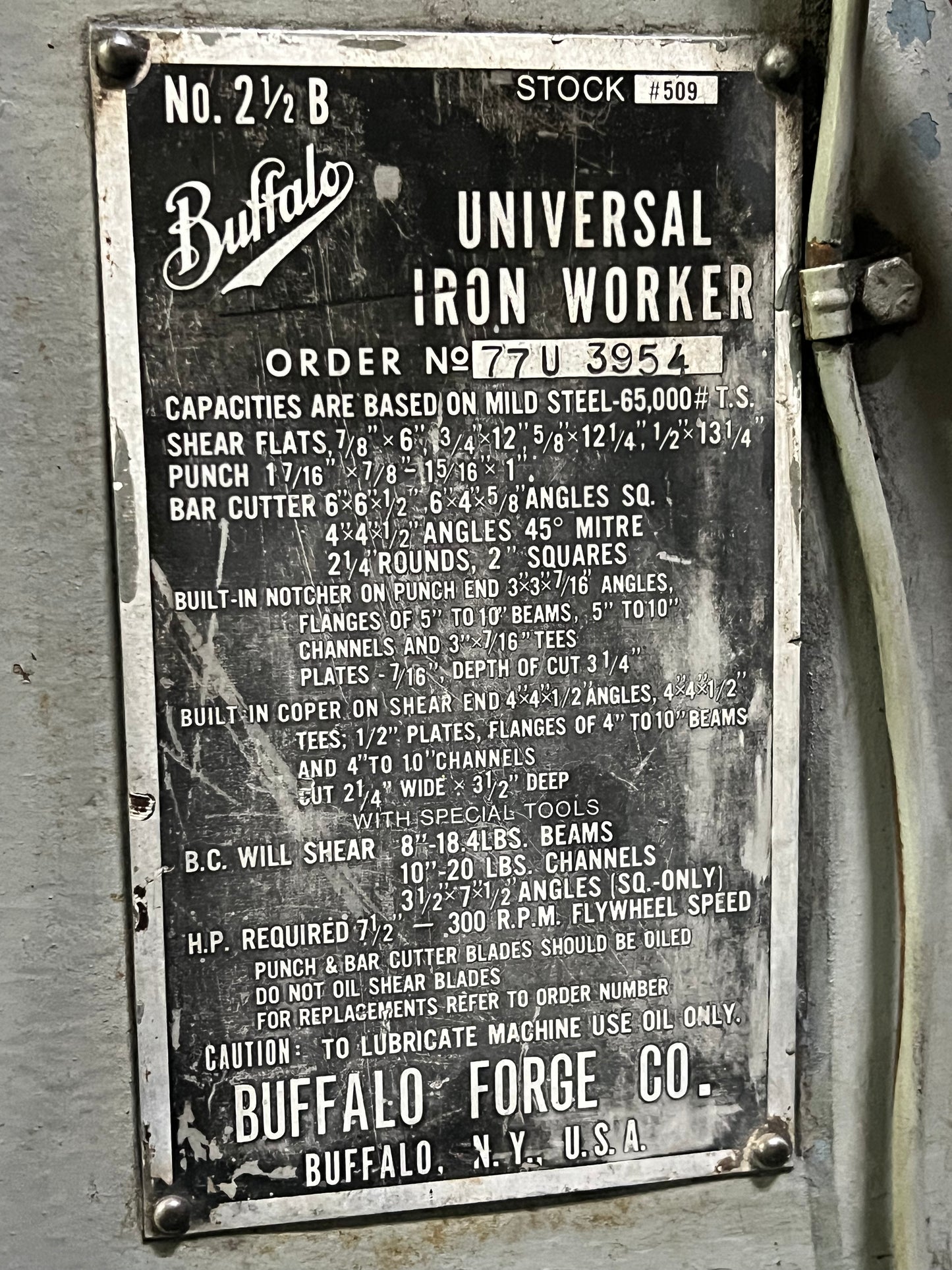 BUFFALO No.2 1/2 UNIVERSAL MECHANICAL IRONWORKER