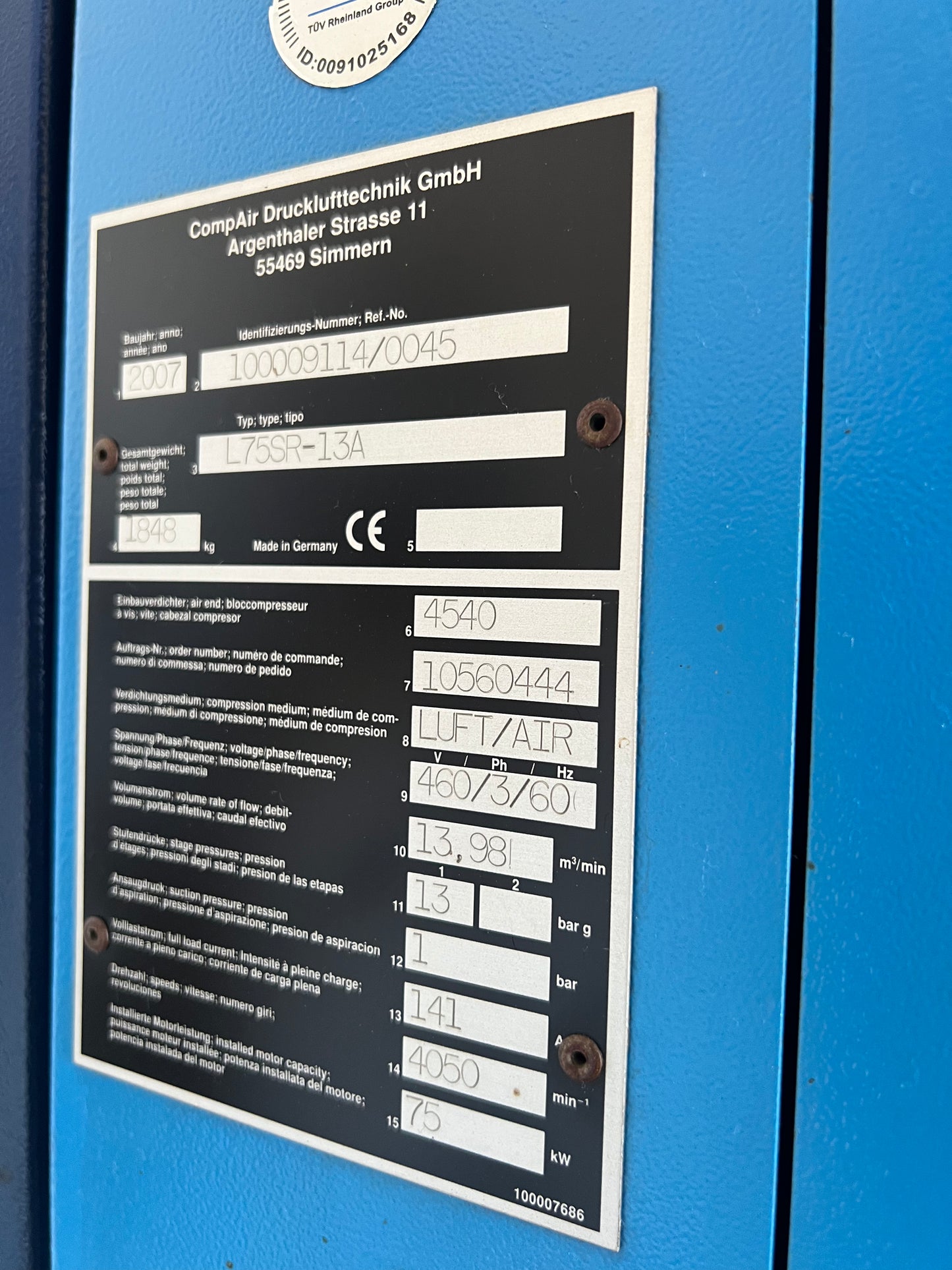 CompAir 75HP SCREW AIR COMPRESSOR