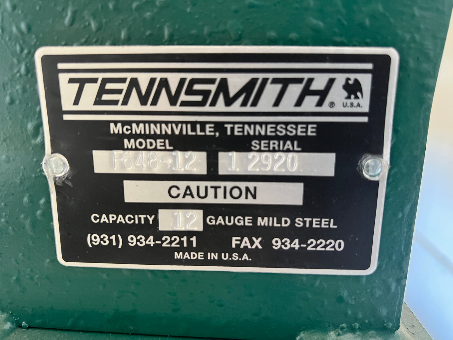 TENNSMITH BENDING HAND PRESS BRAKE F648-12