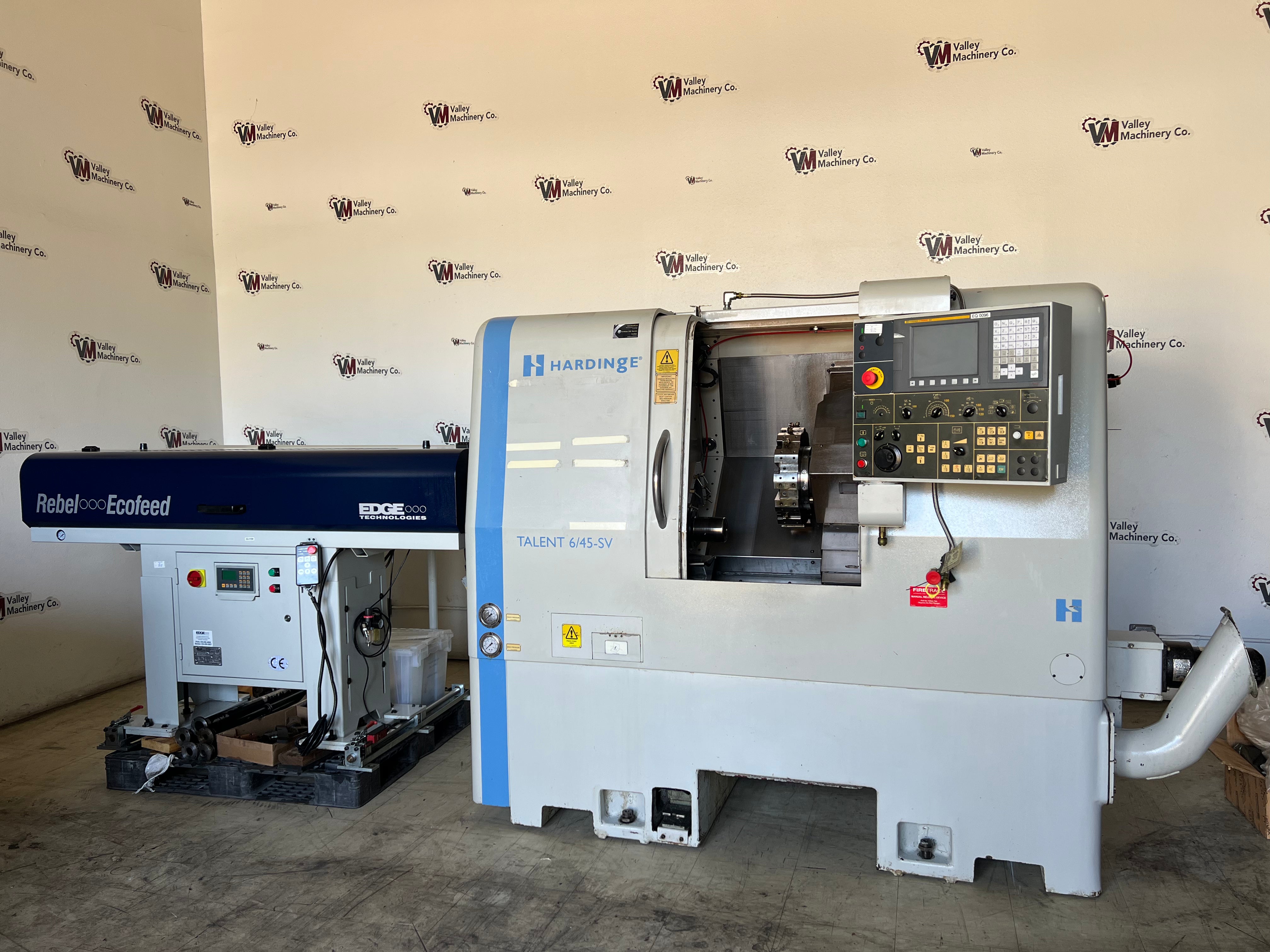 HARDINGE CNC LATHE TALENT 6/45SV WITH BAR FEED AND FANUC CONTROL ...