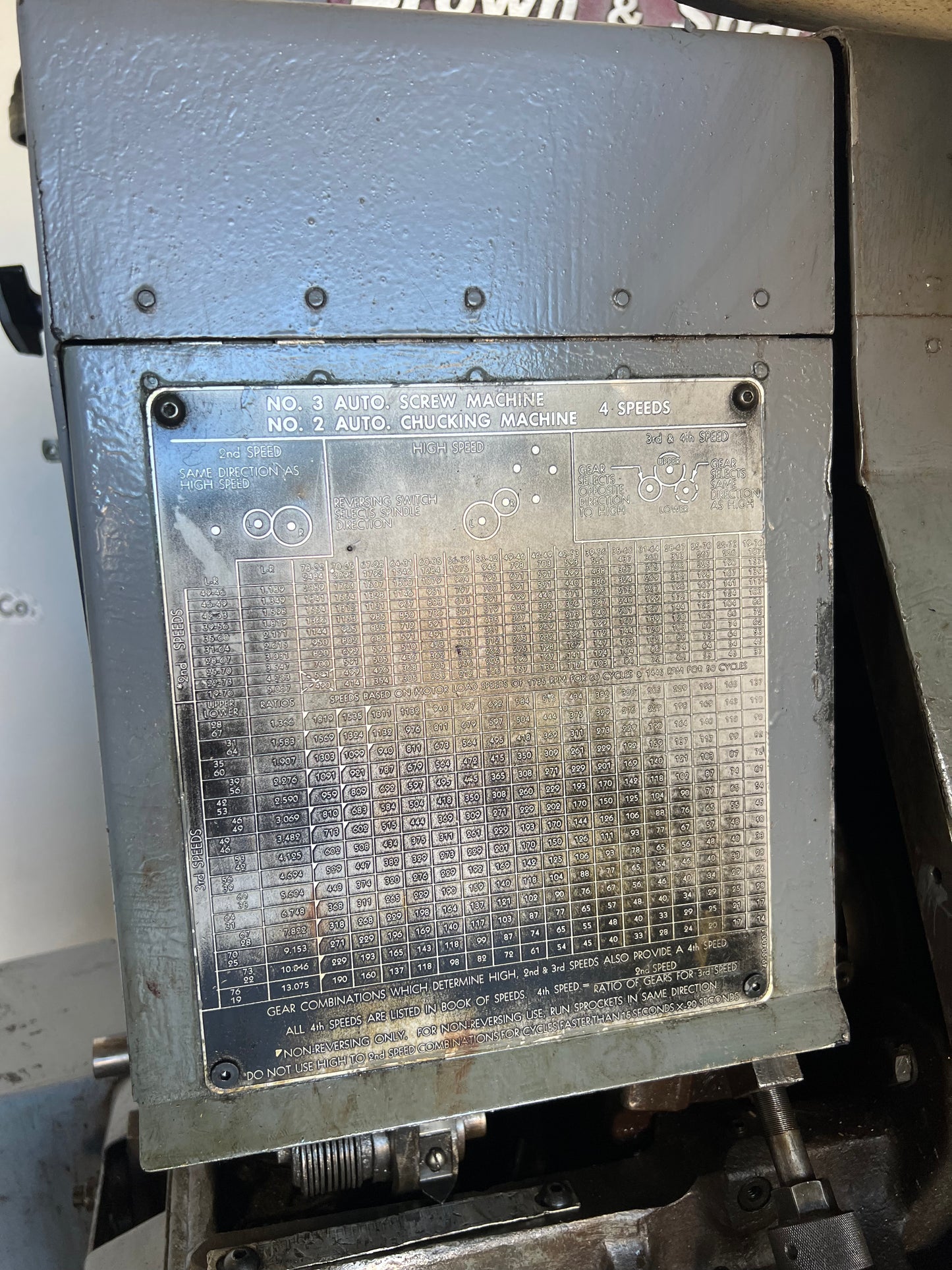 BROWN & SHARPE NO. 3 SCREW MACHINE 4 SPEEDS